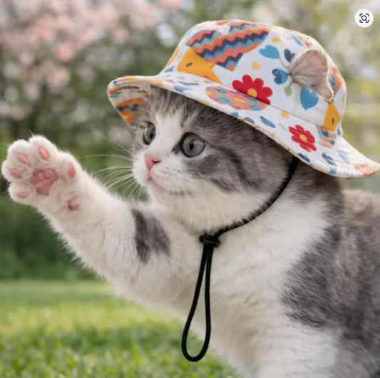 Fashion Adjustable Cat Fisherman Hat Ear Exposed Breathable Pet Sun Hat Comfortable Dog Sunscreen Hat Beach Activities