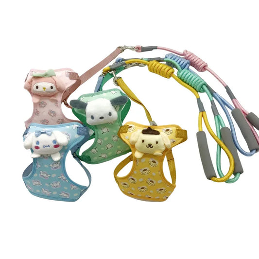 New Sanrio Kuromi Cinnamoroll Anime Pet Traction Rope Vest Explosion-proof  Sturdy and Durable Outdoor Cat and Dog Traction Rope
