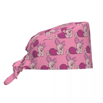 Pink Winnie The Pooh Scrub Caps Vintage Tigger Piglet Tooth Check Surgicals Caps Unisex Pet Grooming Nursing Work Hats Cap
