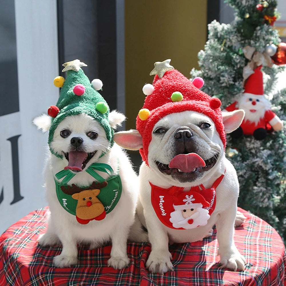 Christmas Pet Hat Cute Antlers Saliva Towel for Dog Cat Dress Up Supplies Lovely Design Autumn Winter Clothes Pet Accessory