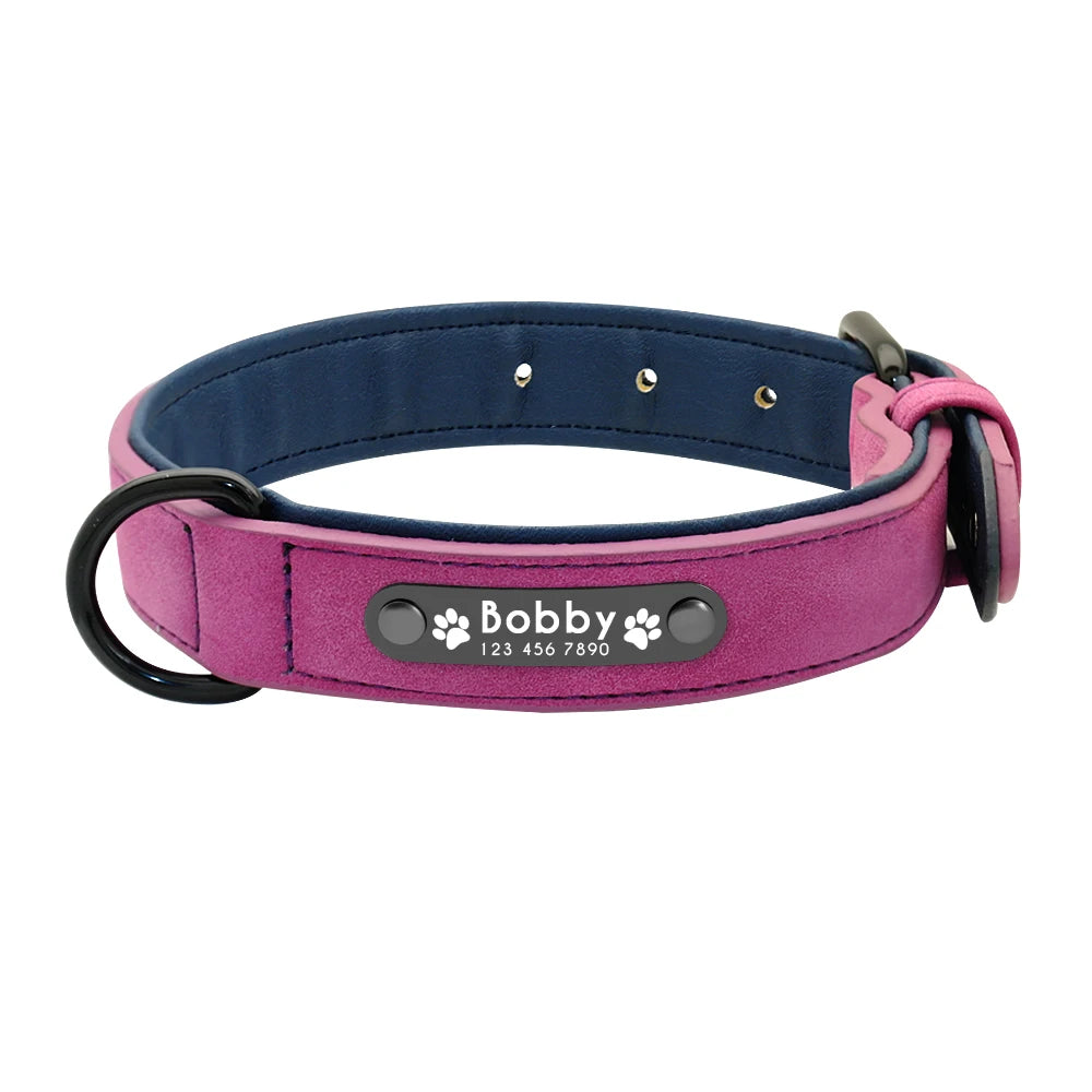Luxury Personalized Dog Collar Set - Genuine Leather Padded Collar & Leash with Custom Name Engraving, Gift Box for S/M/L Dogs