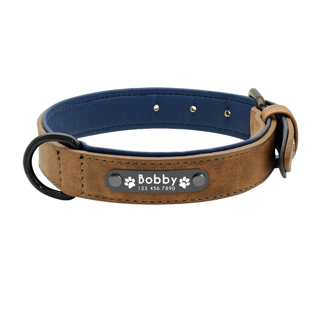 Luxury Personalized Dog Collar Set - Genuine Leather Padded Collar & Leash with Custom Name Engraving, Gift Box for S/M/L Dogs