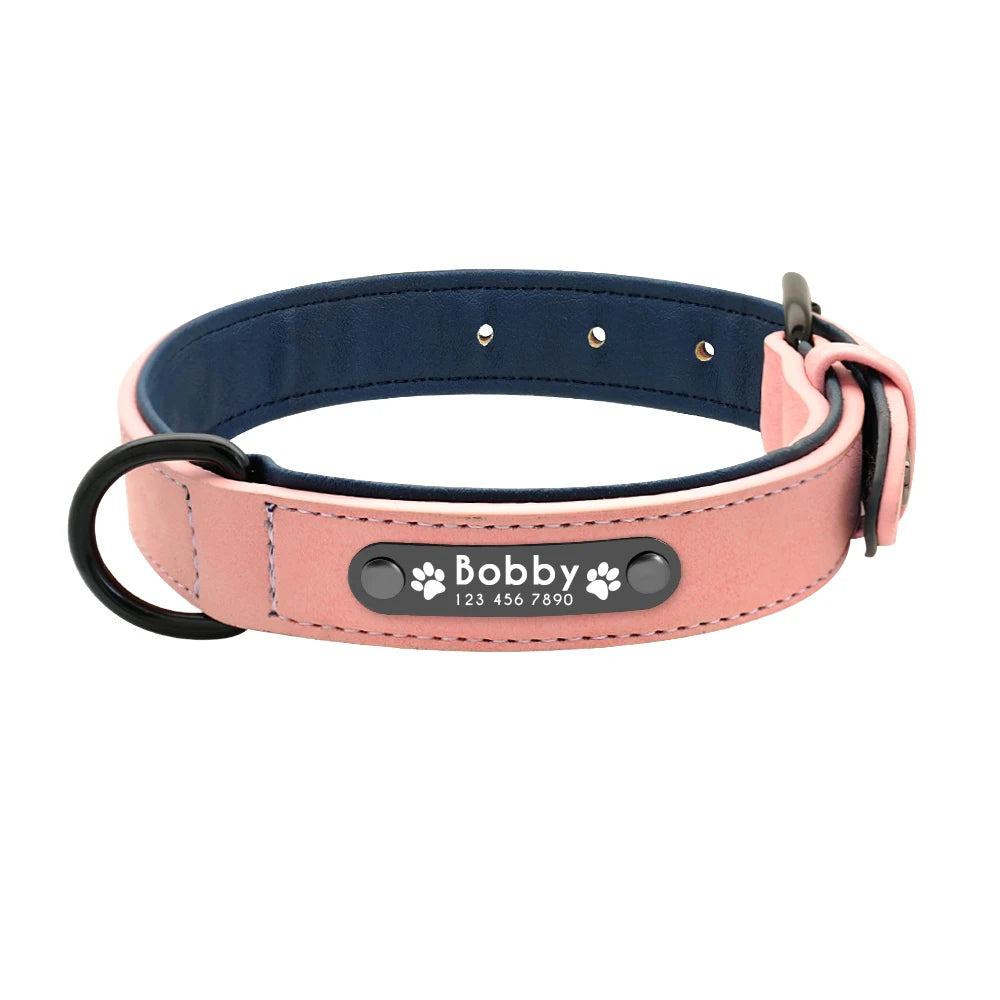 Luxury Personalized Dog Collar Set - Genuine Leather Padded Collar & Leash with Custom Name Engraving, Gift Box for S/M/L Dogs