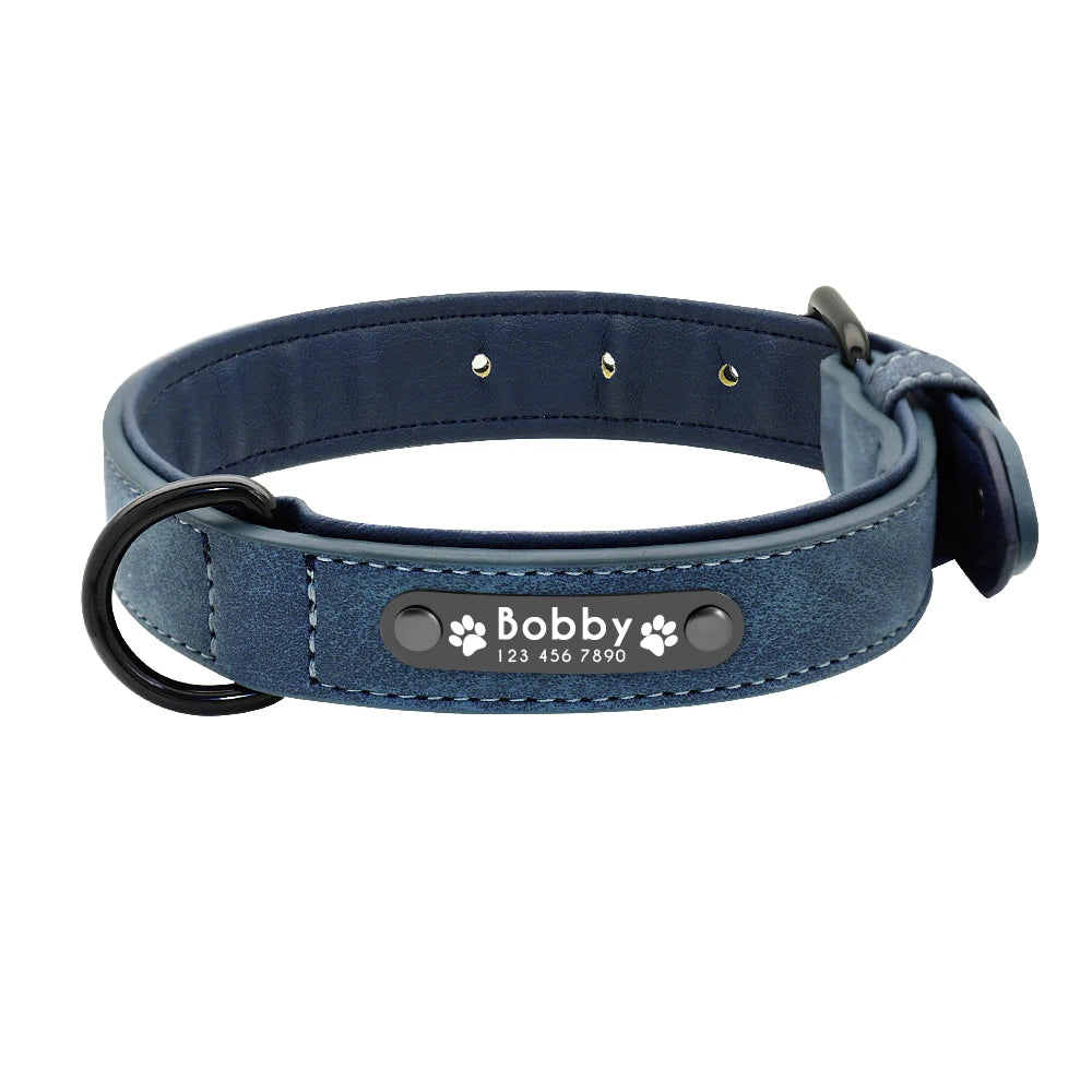 Luxury Personalized Dog Collar Set - Genuine Leather Padded Collar & Leash with Custom Name Engraving, Gift Box for S/M/L Dogs