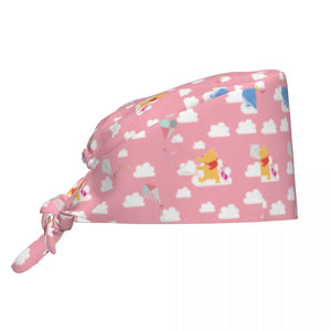 Pink Winnie The Pooh Scrub Caps Vintage Tigger Piglet Tooth Check Surgicals Caps Unisex Pet Grooming Nursing Work Hats Cap