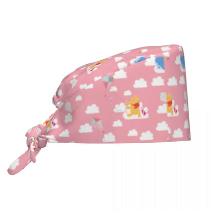 Pink Winnie The Pooh Scrub Caps Vintage Tigger Piglet Tooth Check Surgicals Caps Unisex Pet Grooming Nursing Work Hats Cap
