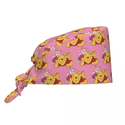 Pink Winnie The Pooh Scrub Caps Vintage Tigger Piglet Tooth Check Surgicals Caps Unisex Pet Grooming Nursing Work Hats Cap