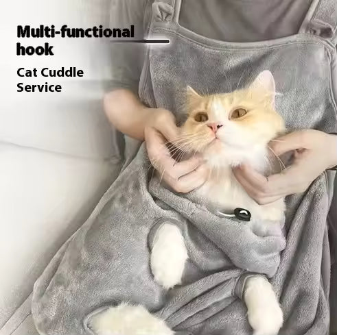 Anti-Fur Cat Lover Smock Wearable Kangaroo Pocket Cat Apron Durable Material Pet Grooming Accessories
