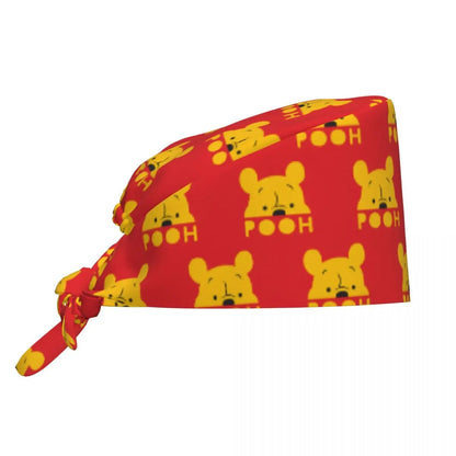 Pink Winnie The Pooh Scrub Caps Vintage Tigger Piglet Tooth Check Surgicals Caps Unisex Pet Grooming Nursing Work Hats Cap
