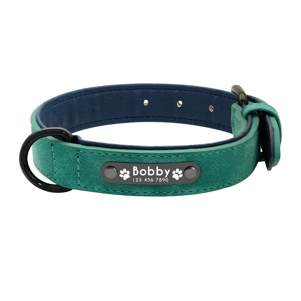Luxury Personalized Dog Collar Set - Genuine Leather Padded Collar & Leash with Custom Name Engraving, Gift Box for S/M/L Dogs