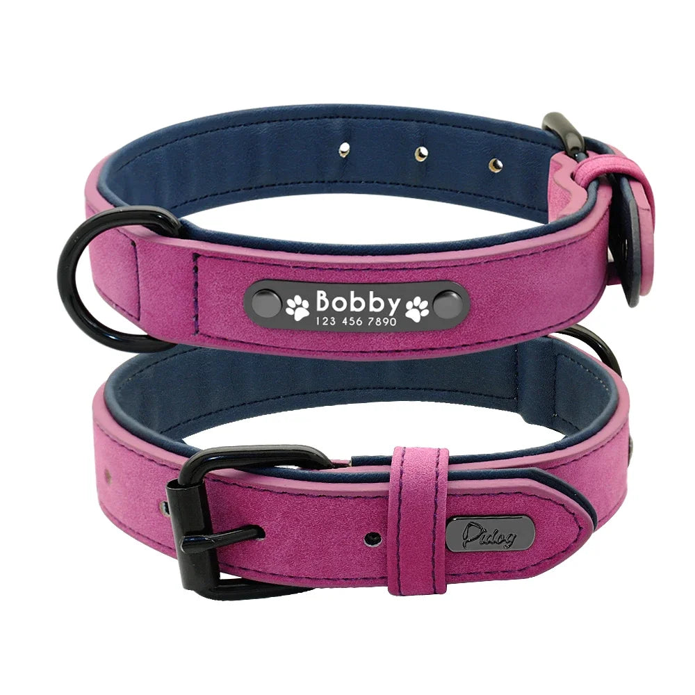 Luxury Personalized Dog Collar Set - Genuine Leather Padded Collar & Leash with Custom Name Engraving, Gift Box for S/M/L Dogs
