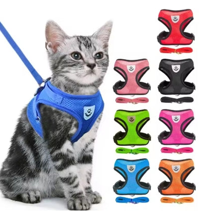 Cat Harness Vest Walking Lead Leash For Puppy Dogs Collar Polyester Adjustable