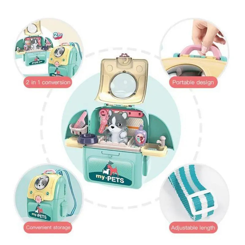 Pet Care Play Set Dog Grooming Kit with Backpack Doctor Set Vet Kit Educational Toy Pretend Play for Toddlers Kids Children