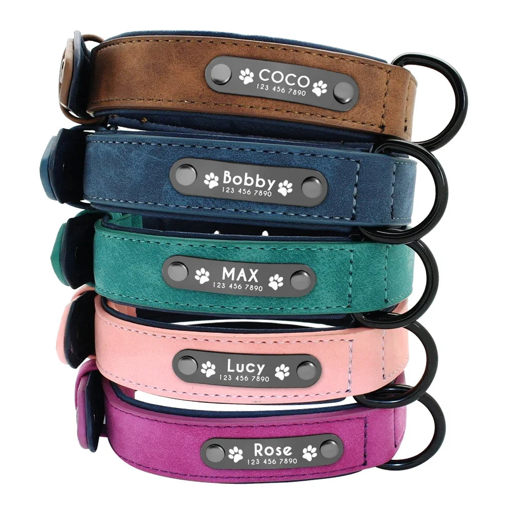 Luxury Personalized Dog Collar Set - Genuine Leather Padded Collar & Leash with Custom Name Engraving, Gift Box for S/M/L Dogs