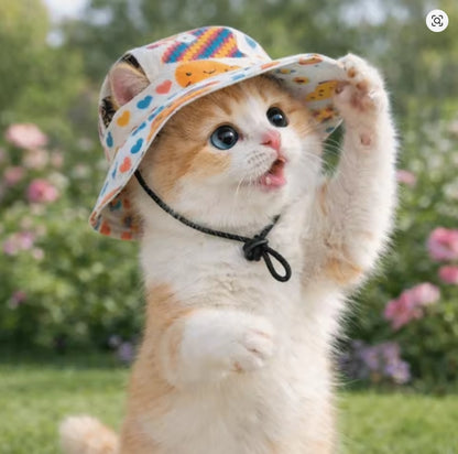 Fashion Adjustable Cat Fisherman Hat Ear Exposed Breathable Pet Sun Hat Comfortable Dog Sunscreen Hat Beach Activities