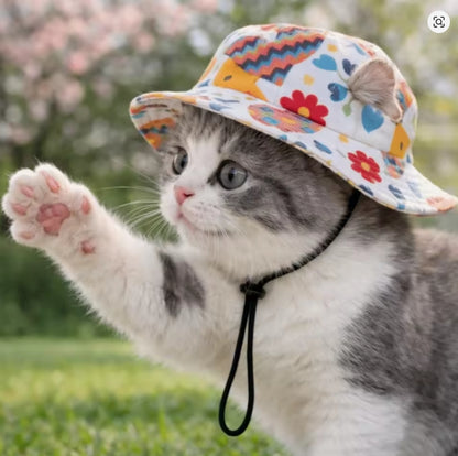 Fashion Adjustable Cat Fisherman Hat Ear Exposed Breathable Pet Sun Hat Comfortable Dog Sunscreen Hat Beach Activities