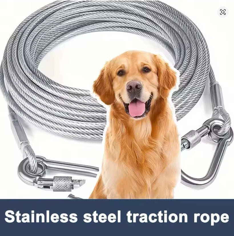 Double-Headed Dog Tie out Cable Leash with Metal Buckle Anti-Rust Steel Wire