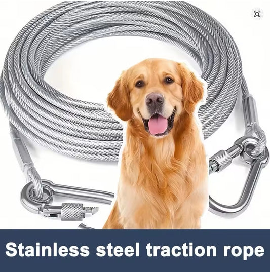 Double-Headed Dog Tie out Cable Leash with Metal Buckle Anti-Rust Steel Wire