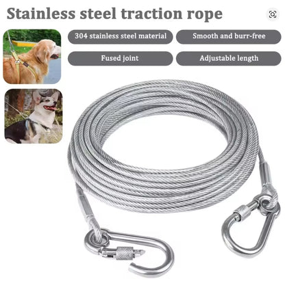 Double-Headed Dog Tie out Cable Leash with Metal Buckle Anti-Rust Steel Wire