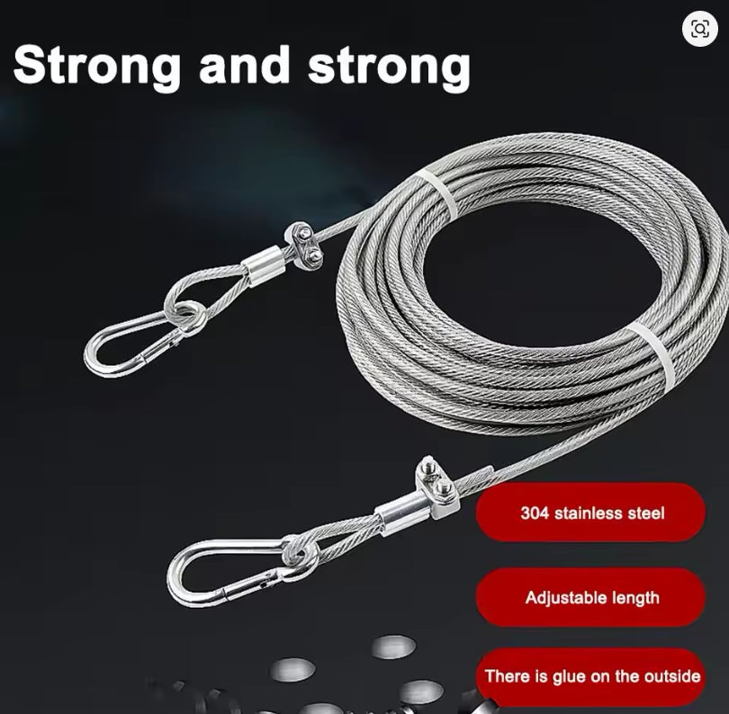 Double-Headed Dog Tie out Cable Leash with Metal Buckle Anti-Rust Steel Wire